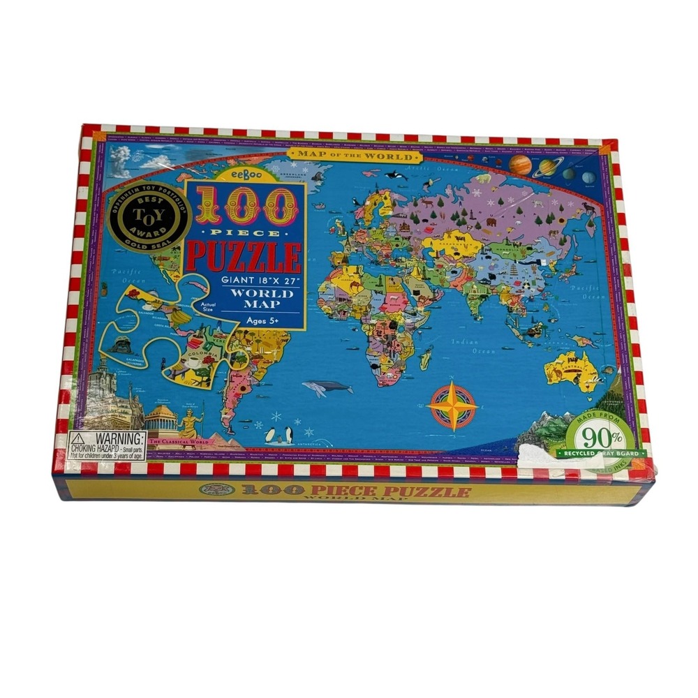 eeBoo World Map 100 Pieces Puzzle Complete